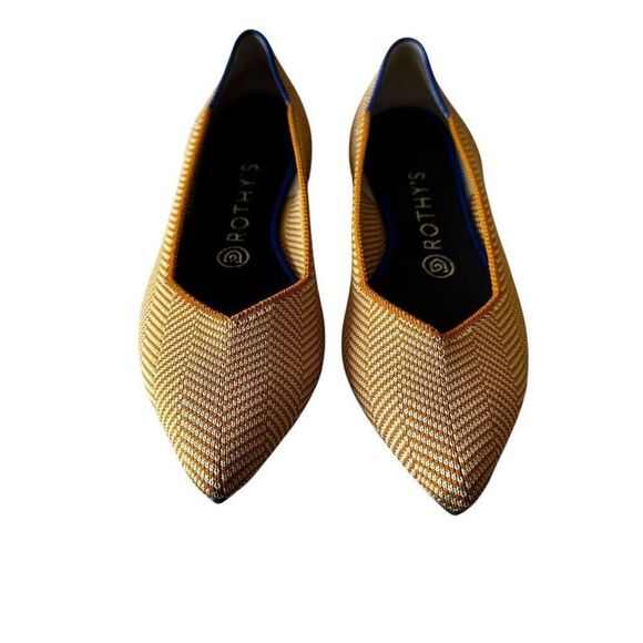 Rothy’s The Point Toe Yellow White Chevron Slip On Shoes Ballet Flats Knit  Sz 7 - Picture 2 of 15